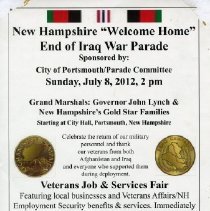 New Hampshire "Welcome Home" End of Iraq War Parade, Sponsored by: City of Portsmouth/Parade Committee, Sunday, July 8, 2012, 2 pm.